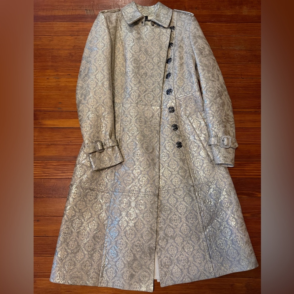 Authentic Burberry Prorsum Gold Leather Trench coat size 36